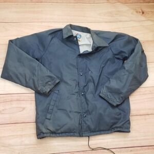 VINTAGE Weather Breaker Jacket Mens Small Navy Blue Nylon Snap Fleece Lined